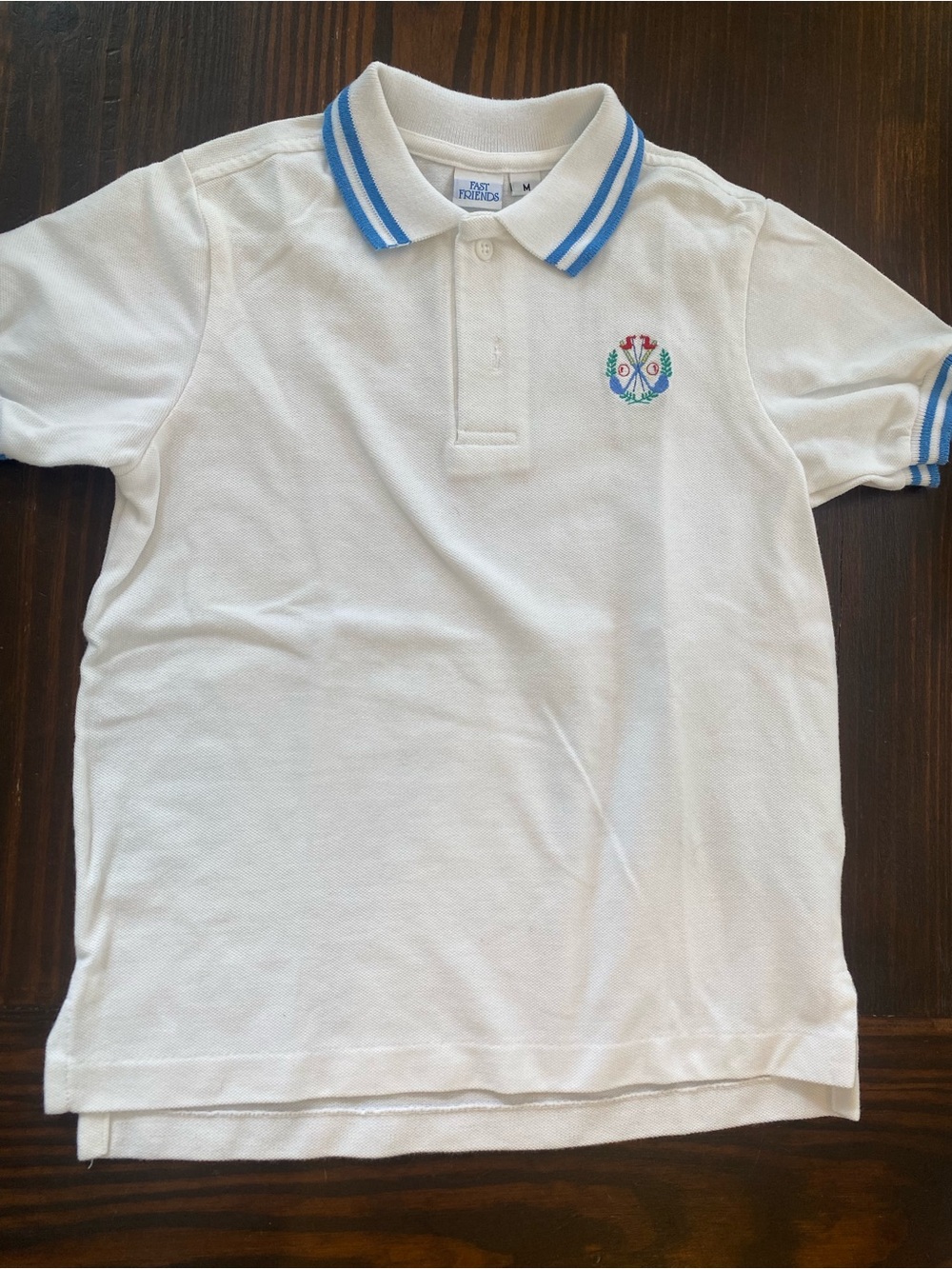 Fast Friends White Polo Shirt with Blue Trim - Kids Vintage